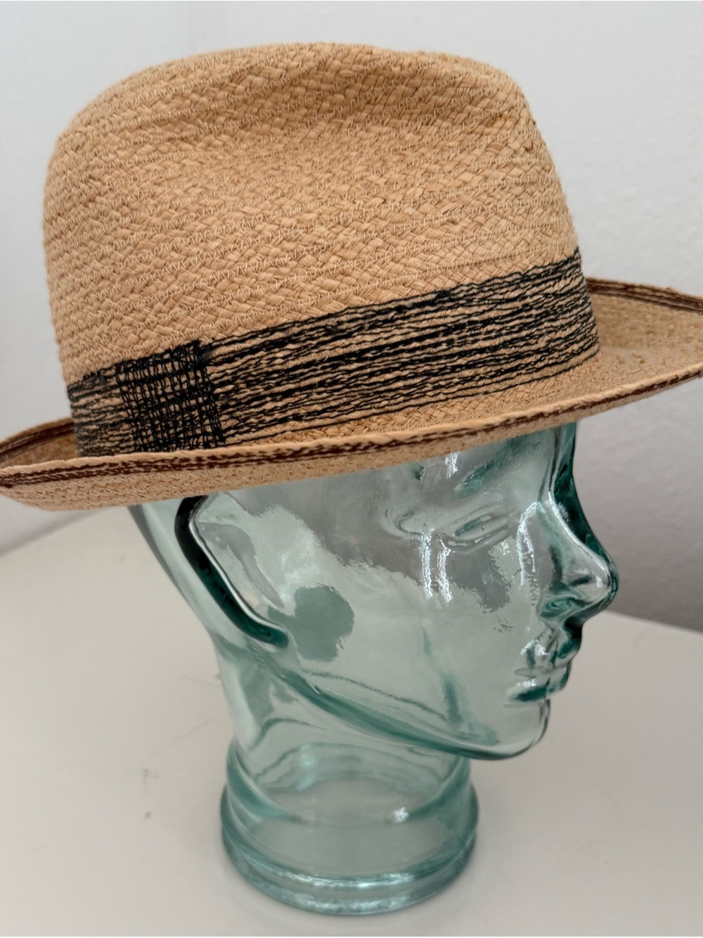 NWOT Lila Straw Fedora Hat with Black woven straw Band